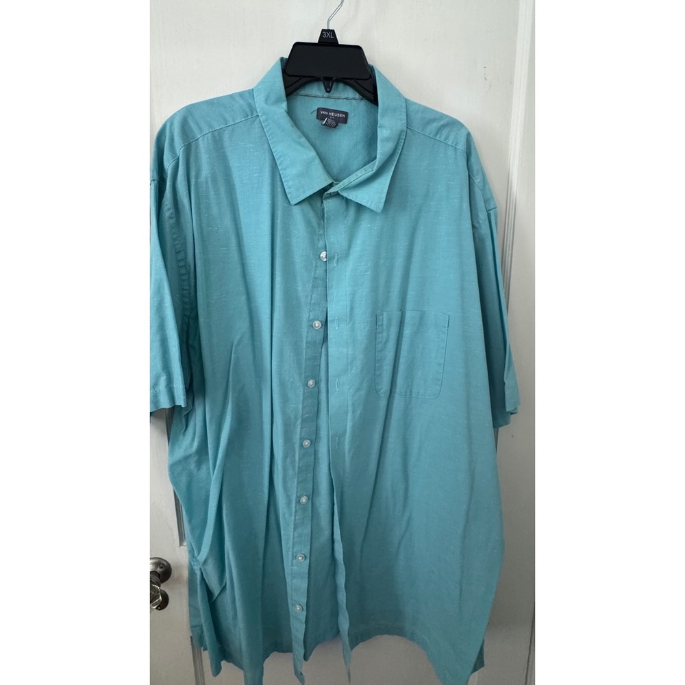 Van Heusen Air Shirt Mens 3XLT Teal Blue Short Sleeve Button Down Big & Tall